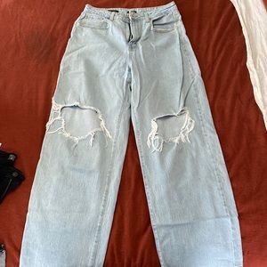 Wild fable wide leg light wash with ripped knees size 12